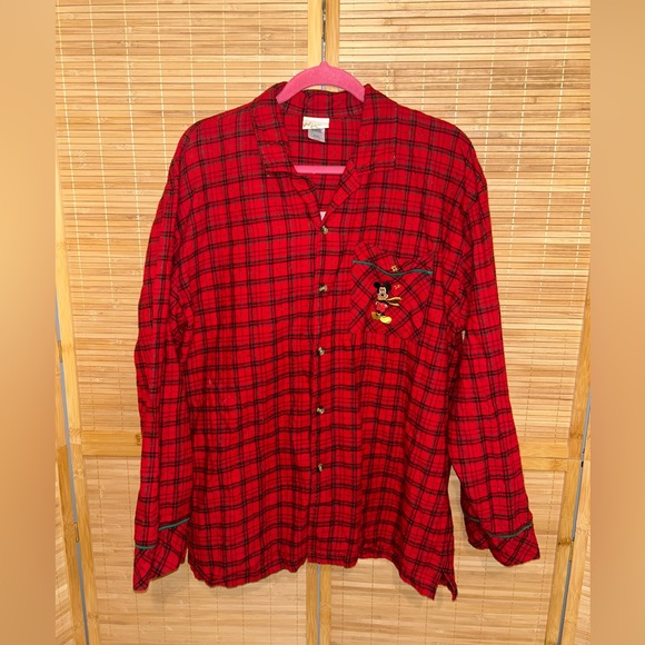 Disney Tops - Vintage Disney Store Mickey Mouse red plaid button down shirt top size XL